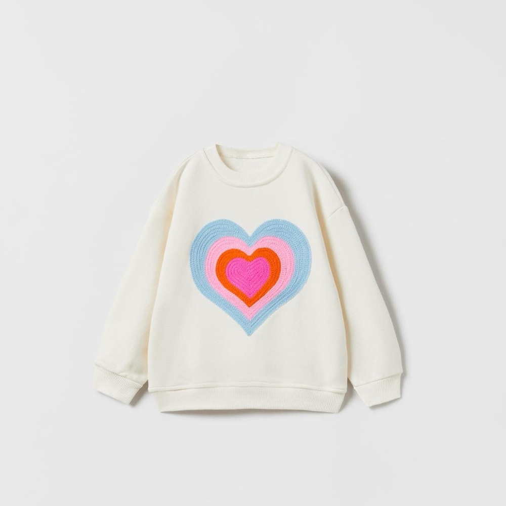 Zara Kids Cream Sweater with Colorful Heart Design
